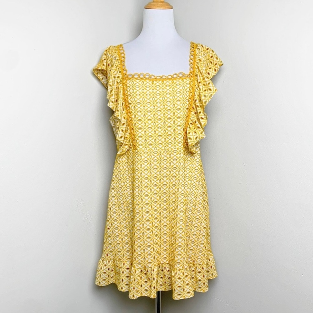 New TopShop Eyelet Dress XL White Yellow Sundress